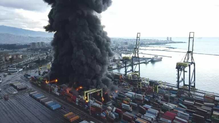 حريق ميناء اسكندرون في تركيا بمساعدة روسية